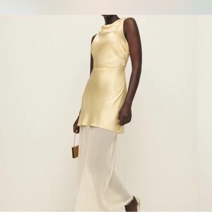 REFORMATION Satin Gold Sleeveless Maxi Dress